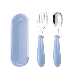 Juego de tenedor y cuchara de acero inoxidable para niños con estuche, cubiertos portátiles para niños y estudiantes, diseño de color nórdico - Product Image 3