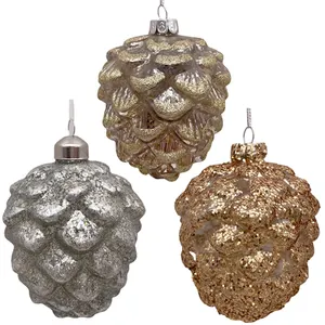 Groothandel Glazen Ornamenten Glitter Hangend Glas Dennenappel Ornamenten Kerstvakantie Decoraties