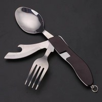 Ensemble de couverts compact en acier inoxydable pour l'extérieur avec couteau pliant détachable, cuillère, fourchette et ouvre-boîte pour le camping, la randonnée et les voyages