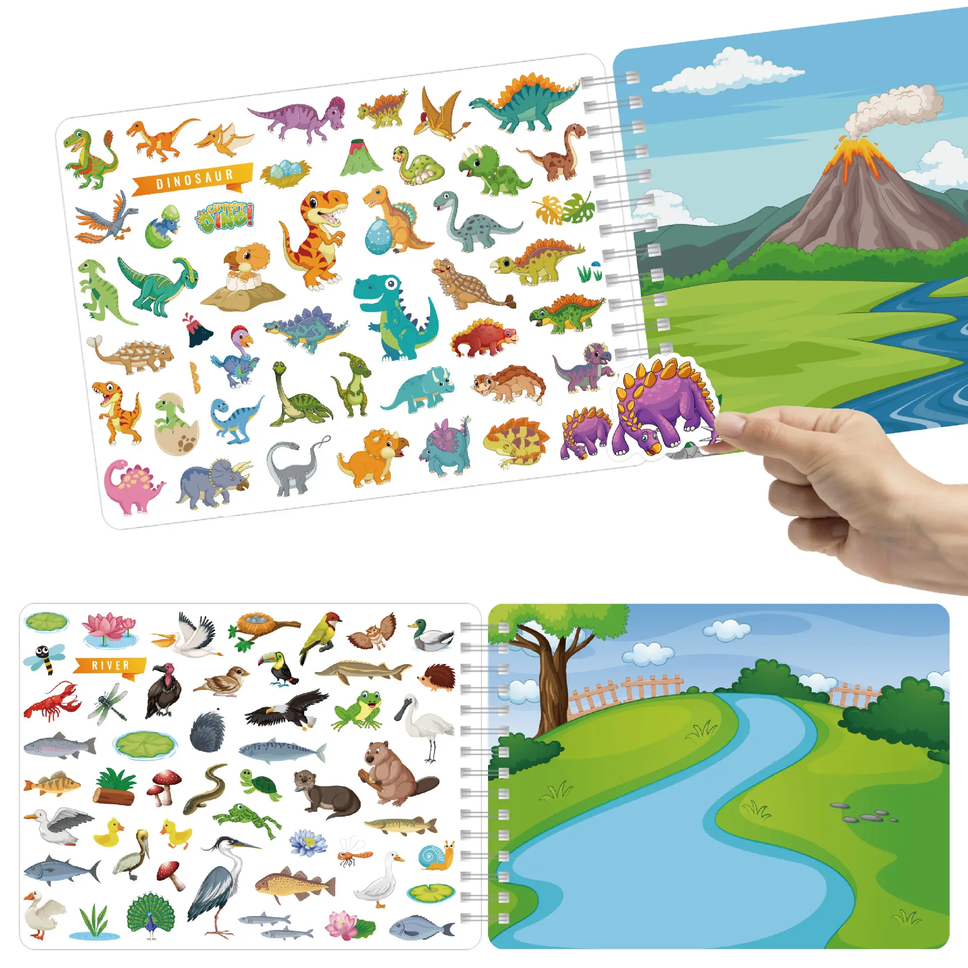 Spiral bound offset sticker puzzels preschool educational book printing for kid