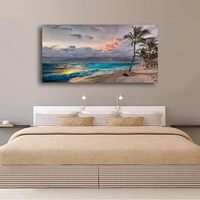 Moderne bleu océan et vert arbre toile mur Art plage photos pour salon et salle de bain décor paysage marin affiche peinture