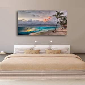 Moderno <span class=keywords><strong>azul</strong></span> océano y árbol verde lienzo pared arte playa cuadros para sala <span class=keywords><strong>de</strong></span> estar y baño decoración paisaje marino póster pintura - Product Image 2