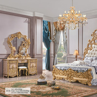 Bester Preis Maßgefertigtes Rokoko-Bett mit Blattgold und Leder Königliches Massivholzbett
