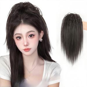 Perruque <span class=keywords><strong>queue</strong></span> de <span class=keywords><strong>cheval</strong></span> semi-nouée style latino-américain avec pince, effet volume hyper-cranien, sans cheveux naturels, pour un look tendance - Product Image 1