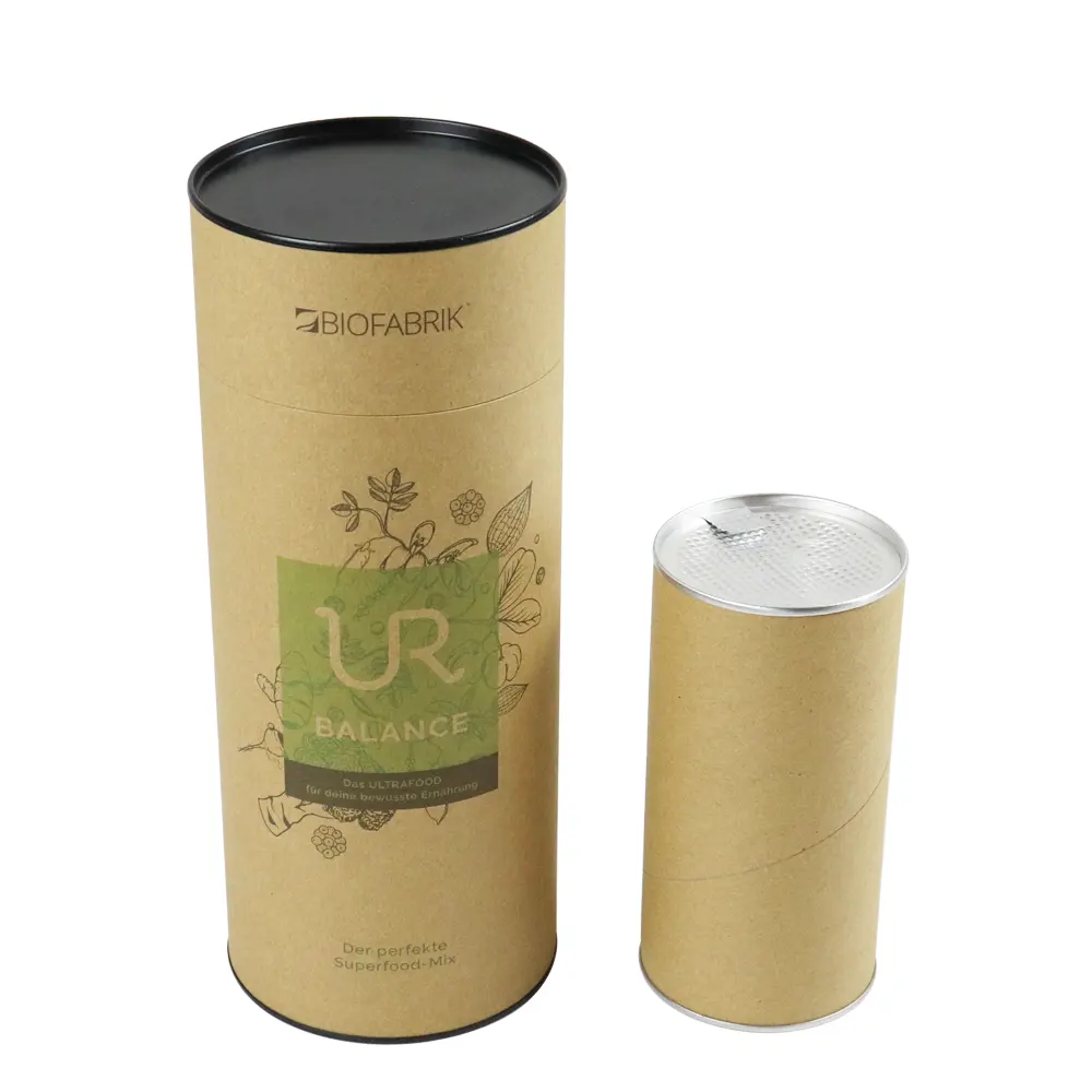Crown win food grade kraft salt paper tube packaging cylinder kraft paper pr box with aluminum foil for spices tea paper tubes