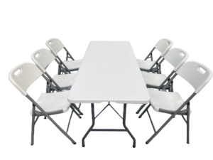 Mesa plegable pequeña portátil de plástico blanco y silla de diseño moderno para uso en comedor y cocina - Product Image 3