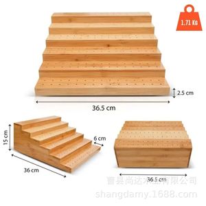 Cross-border wooden tiered candied hawthorn display <b>plate</b>, party tabletop fruit skewer <b>rack</b>, solid wood perforated food display - Product Image 3