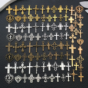 Salib Hati Mawar Filigree Campuran, Liontin Paduan Logam 1-Lingkaran untuk Kalung Rosario - Product Image 4