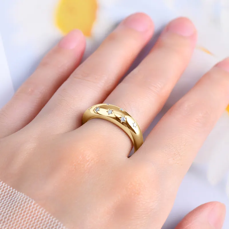 Gioielli di san valentino diamante fidanzamento 1.5mm in vero oro placcato in argento 925 fascia con cornice anelli con stella Moissainte