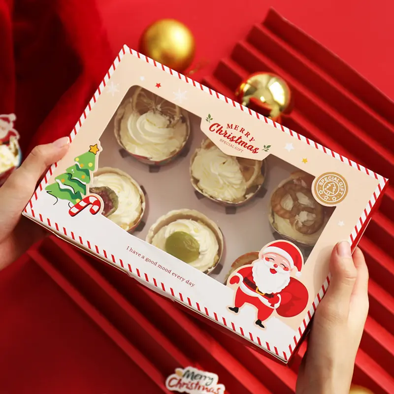 Boîte à cupcakes de noël avec 6 Inserts emballage alimentaire en carton grande boîte à gâteaux acceptable CN;ZHE DGZ062 carré dige PET et carton