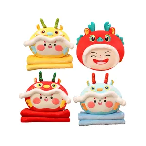 Anno lunare cinese mascotte drago cuscino coperta cartone animato drago fortunato peluche cuscino decorazione della casa 2024 regali di capodanno migliore