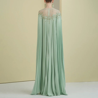 ZYHT 73710 personnalisé femmes vêtement musulman vert plissé Sequin cristal à manches longues Cape Maxi longue robe de soirée de luxe robes de soirée