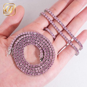 Collar de cadena tipo tenis de plata S925 de alta calidad con moissanita rosa, delicado collar choker completo de moissanita rosa para joyería de boda. - Product Image 4