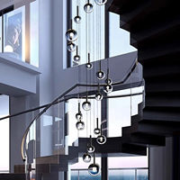 Lustre en verre à bulles dégradées multi-tailles pour plafond haut, idéal pour villa, atrium, escalier