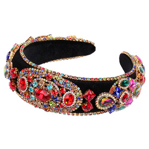 Hua Liyu Bandeaux pour femmes style baroque, accessoires de cheveux rétro en éponge incrustés de diamants, coiffe argent, or, rouge, noir HH0183 - Product Image 5