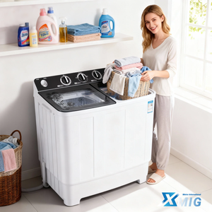 Lave-<span class=keywords><strong>linge</strong></span> à double cuve 10 kg 430 W, corps en PP, couvercle en verre ABS, CE RoHS, directement de l'usine pour la maison, le dortoir, l'hôtel, la buanderie - Product Image 1