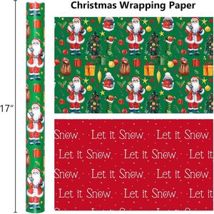Christmas <b>Wrapping</b> <b>Paper</b> Reversible Green Santa Design 17 In X 32.8 Ft Gift Craft Packaging Recyclable - Product Image 4