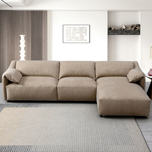 Juego de Sala de Estar Moderno Veata, Sofá Seccional de Gamuza Marrón Claro y Silla de Cuero Color Marfil, Material de Madera y Tela - Product Image 2