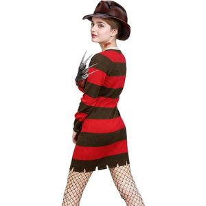 YUIQPKJX Vestido de suéter de tela a rayas para mujer, disfraz de Freddy, sombrero, guante, accesorio de cosplay para Halloween, tamaño adulto - Product Image 2