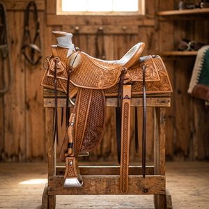 Selle de course anglaise artisanale en cuir véritable avec arceau en bois, couvertures de selle respirantes et durables, boîte de selle BS pour chevaux - Product Image 1