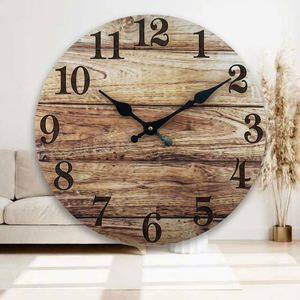 Rustic Wood Grain Mechanical <b>Wall</b> <b>Clock</b> Modern Farmhouse Decor Silent Study Art - Product Image 1