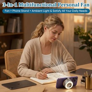 2026 New Magnetic Mount Mini Bladeless Electric Portable Clip On Fan 2000mah 1-100 speed 360°Rotatable Usb Fan with LED <b>Light</b> - Product Image 3