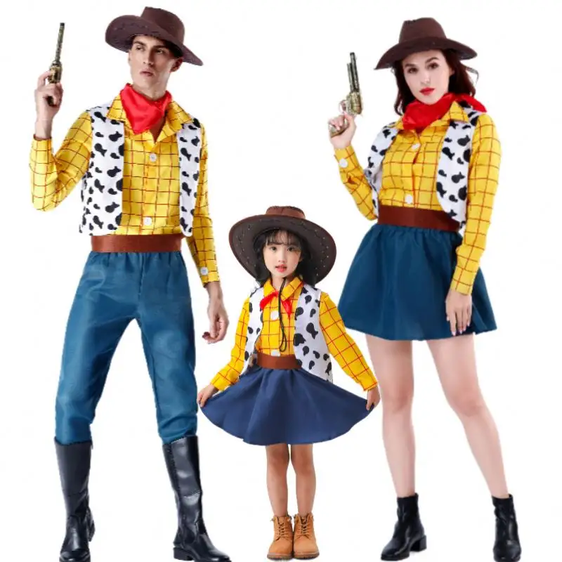 2024 Hochwertiges Erwachsenen-Woody-Kostüm Woody klassische Cowboy-Cosplay-Kleidung Halloween-Paarkostüm