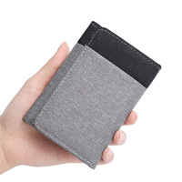 Dompet Kartu Kredit Lipat Tiga Slim Kanvas Pria dengan Slot Foto, Penutup Kancing, Pola Dua Warna, Merek DIENQI