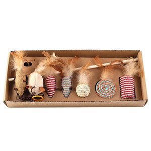 <b>Cat</b> <b>Toy</b> Set 7-Piece Striped Wooden Handle Hemp Rope <b>Interactive</b> Pet Supplies for <b>Cats</b> - Product Image 5