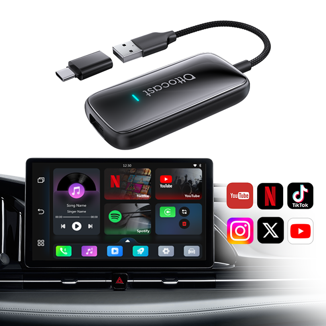 Ottocast AI Box 2 in 1 Wireless Carplay Android Auto Adapter Streaming Plug and Play 4+32G Bluetooth 5.4 Authorized Distributor