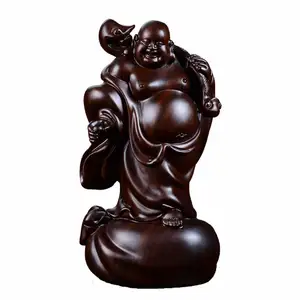 仏卸売中国風水木製工芸品家の装飾笑いMaitreya Buda De Madera黒檀小さな仏像