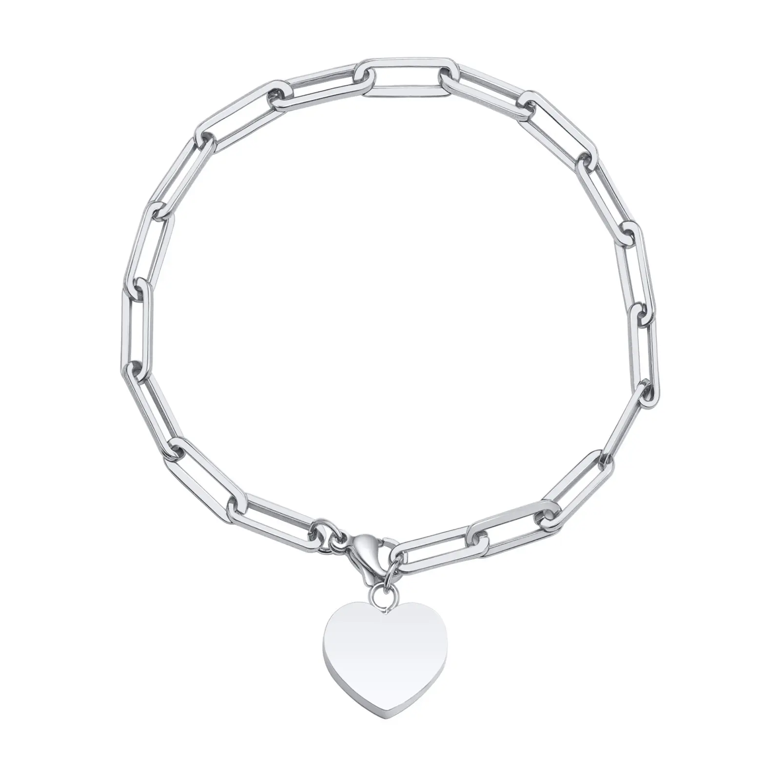 Stainless Steel Heart-shaped Urn Flat Long Cross Chain Bracelet Stainless Steel steel Urn Memorial Love Heart Bracelet