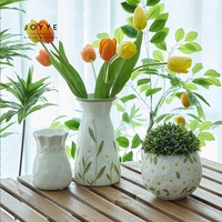 Vas Keramik JOYYE Motif Daisy Custom Embossed, Dilukis Tangan, Gaya Farmhouse, Vas Bunga Meja, Dekorasi Rumah
