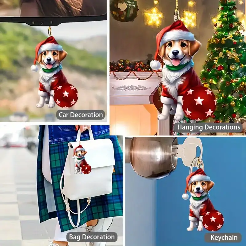 Kırmızı noel köpek dekorasyon akrilik kolye araba dekorasyon düz sırt çantası anahtarlık kolye en iyi hediye