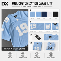 Maillot de football rétro Y2K bleu ciel personnalisé avec numéros et écussons en maille, coupe oversize et carrée pour fabricants OEM ODM