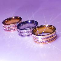 Luxe or Rose Double ramé carré Zircon bague en acier inoxydable femmes romantique fiançailles mariage fête bijoux femmes cadeau