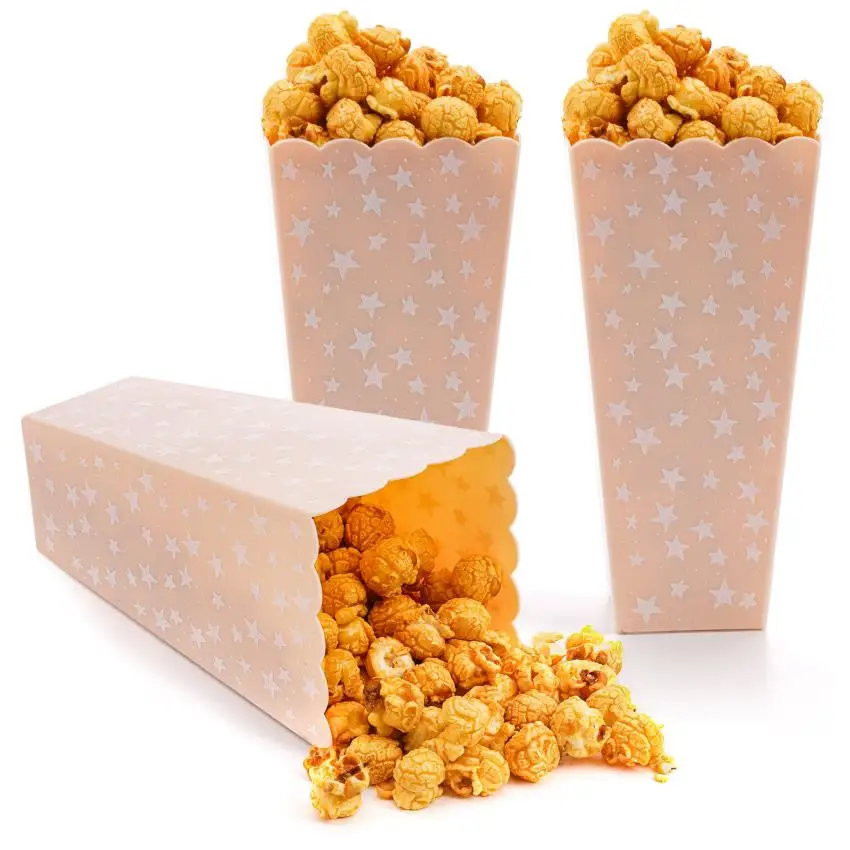 Logotipo personalizado al por mayor envases de alimentos materias primas de papel tazas desechables película fiesta caja de palomitas de maíz