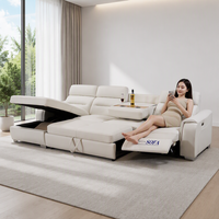 Canapé-lit multifonctionnel en cuir crème, inclinable électriquement, avec chargeur USB et table pliante