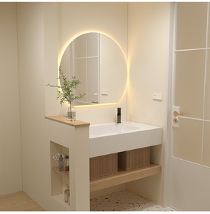 <b>Light</b> Luxury Hotel Wind Rock Board Seamless Ceramic Integrated Basin Intelligent <b>Mirror</b> Wall Hanging Bathroom Cabinet - Product Image 2