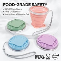 Mug de voyage pliable moderne en silicone avec couvercle et cordon, qualité alimentaire sans BPA, compatible lave-vaisselle et micro-ondes, format de poche, pliable