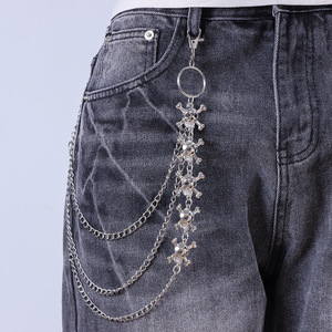 yueli Skeleton Waist Chain With Metal <b>Skulls</b> Multi Layer For Men Women Trendy Jeans Chain Tibetan Silver Daily Wear - Product Image 1