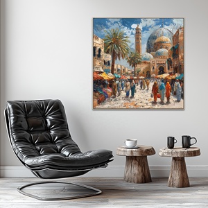 Peintures à l'huile modernes personnalisées, peintes à la main, traits de pinceau, rue de la ville, marché, <span class=keywords><strong>architecture</strong></span> arabe, impressions sur toile pour projets artistiques - Product Image 2