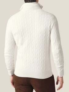Custom Casual High Quality Beige 100% Cashmere Wool Cotton <b>Cable</b> <b>Knit</b> Zipper Men's Cashmere <b>Sweater</b> - Product Image 2