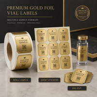 Étiquettes personnalisées en feuille d'or pour flacons de peptides, autocollants imperméables pour petits échantillons, service d'impression QR et de lots OEM