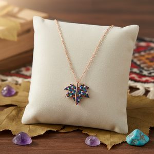 <b>Delicate</b> Grape Leaf Design Colorful Mix Stone Charm <b>Necklace</b> Turkish Handmade Wholesale Jewelry 925 Sterling Silver Pendant - Product Image 3
