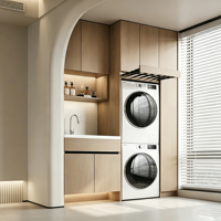 Mueble de Lavandería para Balcón, Mueble Independiente de Aluminio con Lavabo Integrado para Lavadora-Secadora