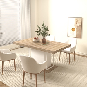 Modern Rectangle <strong>Extendable</strong> <strong>Dining</strong> <strong>Table</strong> for 6-10 People Oak Solid Wood Apartment-Friendly Adjustable Length 160-200cm - Product Image 3