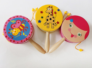 Wholesale Colorful Cartoon Wooden Rattle <b>Drum</b> <b>Hand</b> <b>Drum</b> Musical Instrument Toy Orff Percussion Instrument for Kids Playing - Product Image 3