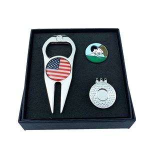ชุดเครื่องมือซ่อมสนามกอล์ฟกรีนฟอร์ก พร้อมคลิปแม่เหล็กติดหมวก ที่ทำเครื่องหมายลูกกอล์ฟ อเนกประสงค์ ผลิตจากโลหะผสมสังกะสี บรรจุในกล่องของขวัญ ใช้ได้กับสนามกอล์ฟทั่วไป - Product Image 5