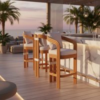 Tabouret de bar moderne en rotin naturel avec coussin et accoudoirs incurvés, chaise de bar à hauteur de comptoir pour hôtel, îlot de cuisine, café, mobilier